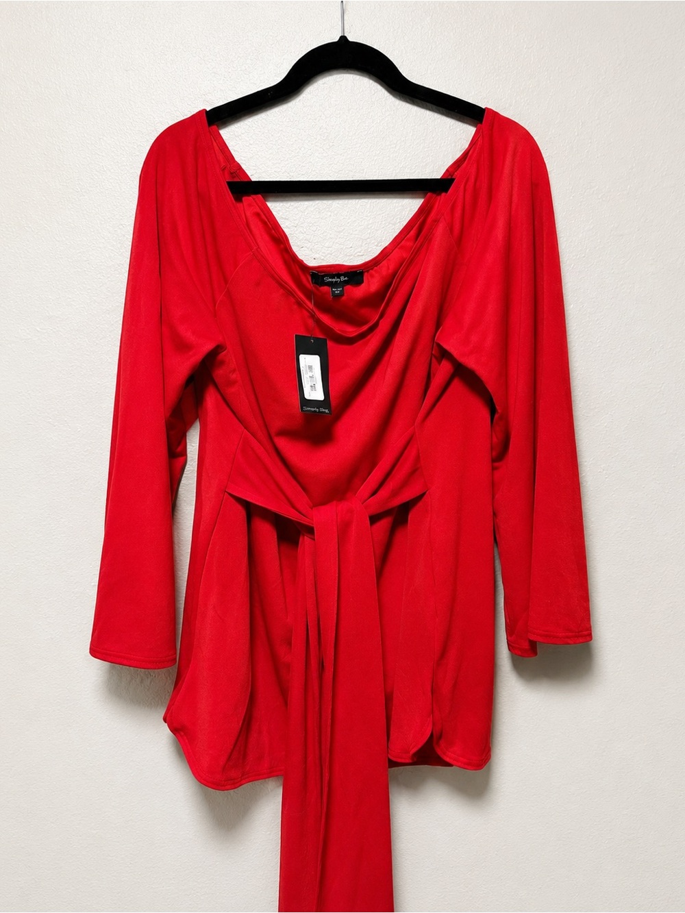 Simply Be Vibrant Red Drape-Neck Tie-Waist Tunic